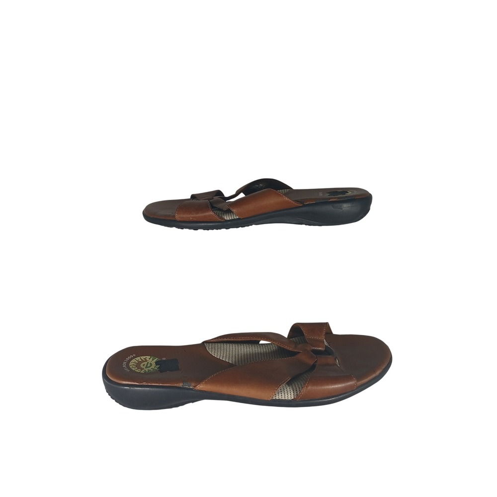 Earth Spirit Drew Sandals 10 Brown Leather Slide Gelron 2000 Boho Comfort Casual